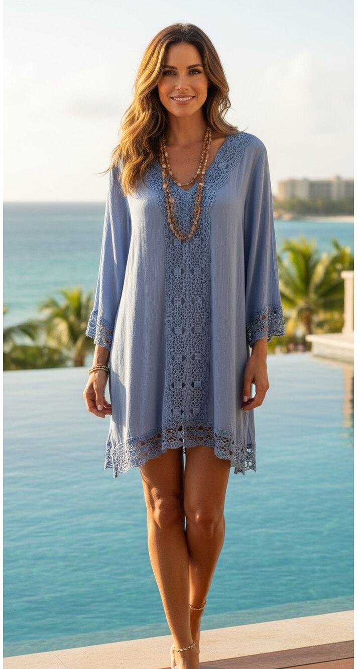 Isaac Mizrahi Blue Tunic Style Swim Cover Up